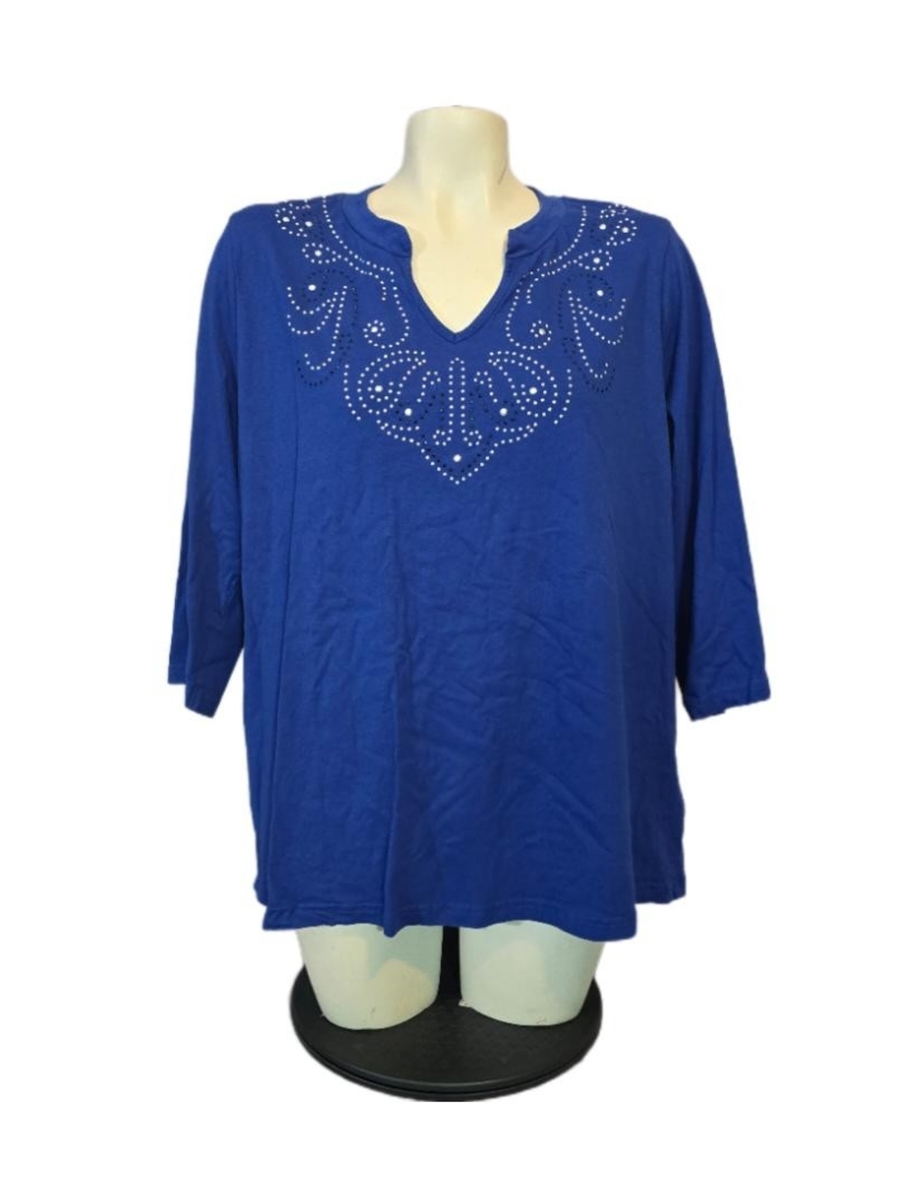 Women's Blue Embellished V-Neck Top Size 16